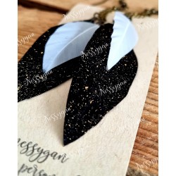 Boucles d'oreille plumes noire or et blanche