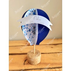 Boîte pour dragées montgolfière bleue étoiles baptême