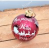 Boule de Noël rouge en verre personnalisée traîneau du père Noël