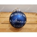 Boule de Noël en verre bleue personnalisée prénom mon premier Noël