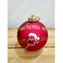 Boule en verre rouge personnalisée prénom Père Noël