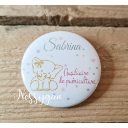 Badge éléphant personnalisé rond infirmière, aide-soignante, sage-femme