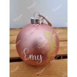 Boule de Noël en verre rose personnalisée avec une fée