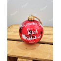 Boule de Noël rouge 10 cm en verre personnalisée traîneau du père Noël