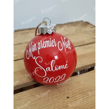 Boule de Noël rouge amour en verre personnalisée mon premier Noël