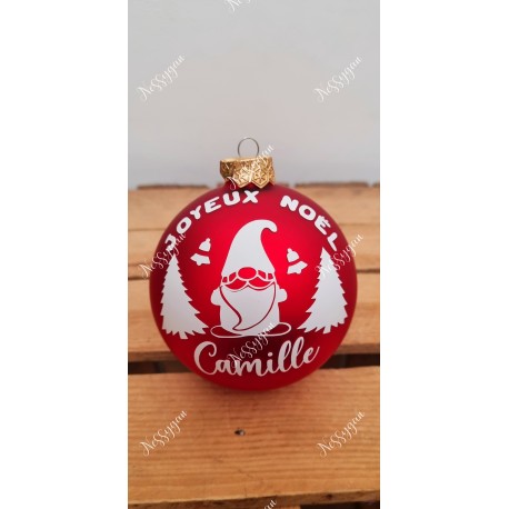 Boule de Noël en verre rouge lutin de Noël