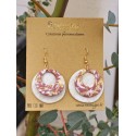 Boucles d'oreilles pendantes boho blanc or rose poudré