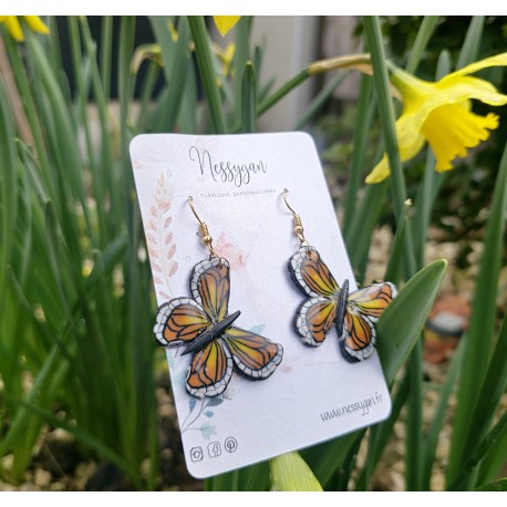 Boucles d'oreilles papillon monarque