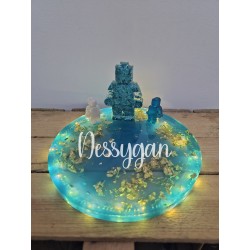 Veilleuse ronde plateau turquoise et or