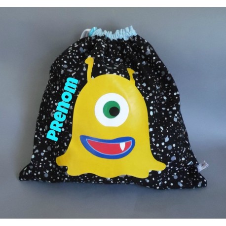 Sac de rangement chausson, doudou pour maternelle: Monstre rigolo