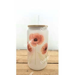 Verre givré personnalisé – Smoothie ou thé – coquelicots & prénom