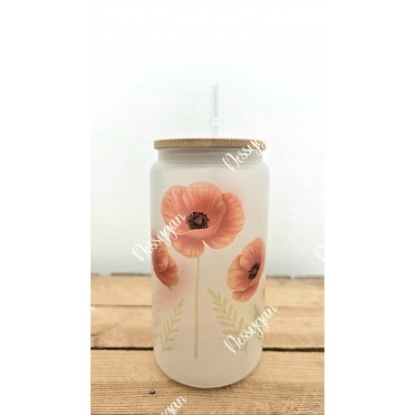 Verre givré personnalisé – Smoothie ou thé – coquelicots & prénom