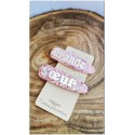 Barrette résine “Grande sœur” Paillettes roses et dorées