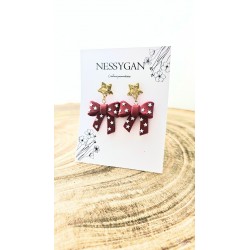 Boucles d’oreilles nœud rouge étoilé – Bijou doré