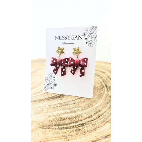 Boucles d’oreilles nœud rouge étoilé – Bijou doré