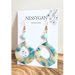 Boucles d’oreilles pendantes goutte turquoise et or