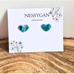 Puces d’oreilles cœur turquoise