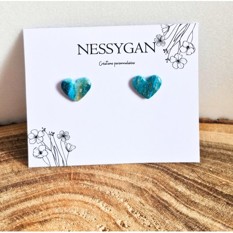 Puces d’oreilles cœur turquoise