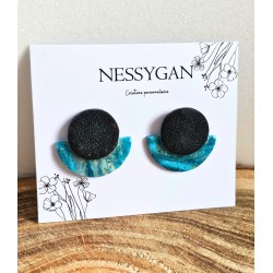 Boucles d’oreilles demi-lune noire et turquoise