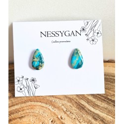 Puces d’oreilles goutte turquoise et or
