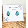 Puces d’oreilles goutte turquoise et or
