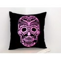 Coussin noir et rose flashy " Skull "