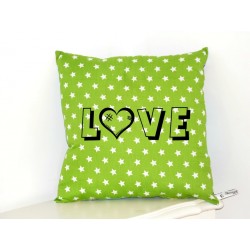 Coussin étoiles blanches fond vert "Love" 