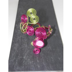 Bracelet fuchsia et vert anis fil aluminium