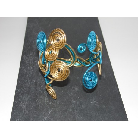 Bracelet turquoise et or fil aluminium