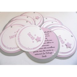 Faire-part rond couleur personnalisable pour un baptême, mariage 